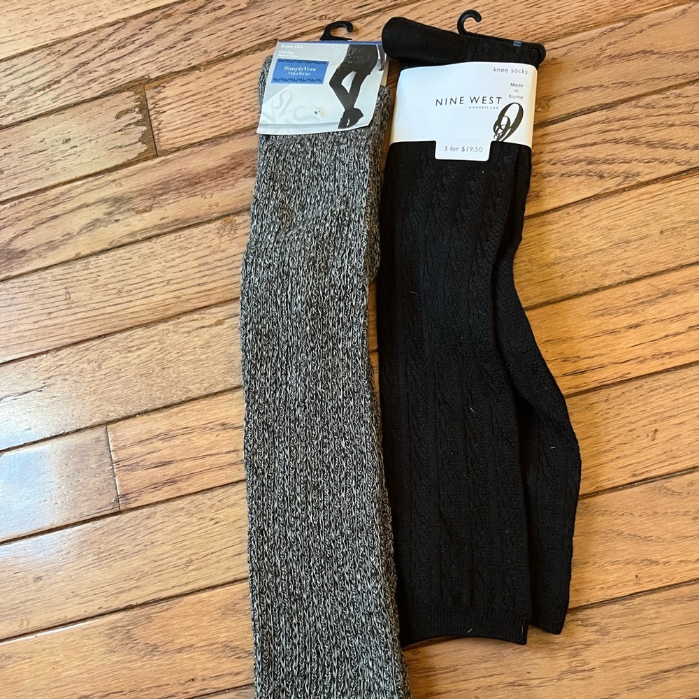 2 pairs knee socks 1 Nine West Black and 1 Simply Vera Wang gray marble.